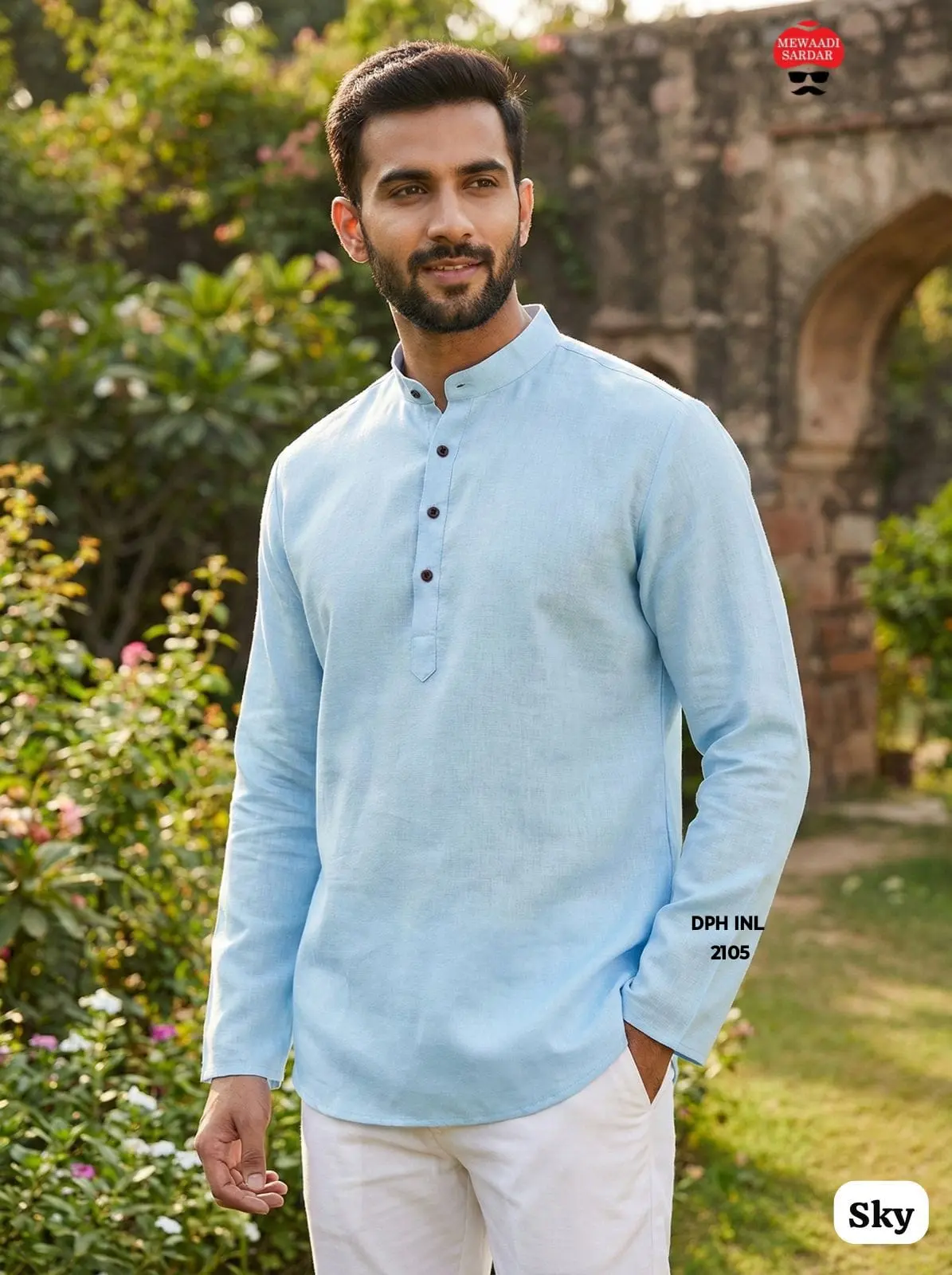 Mandarin Collar Solid Cotton Linen Short Kurta